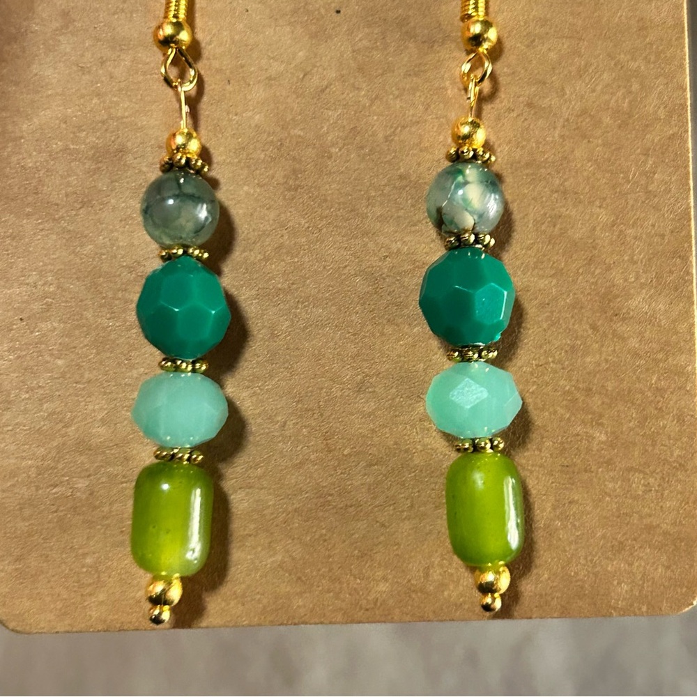 Handcrafted elegant cat eye glass crystal genuine dragon vein agate earrings - Picture 3 of 5
